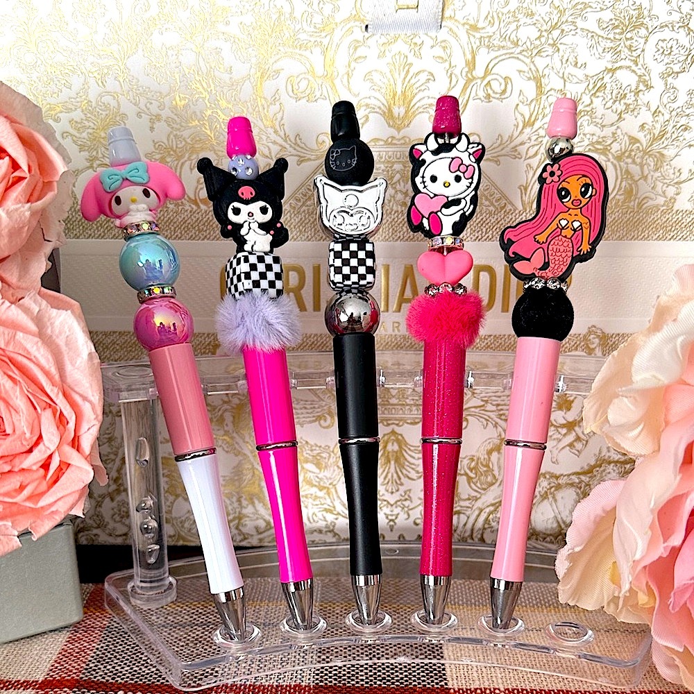 One New Handmade Character Themed Custom Pen - Pink, Black, White